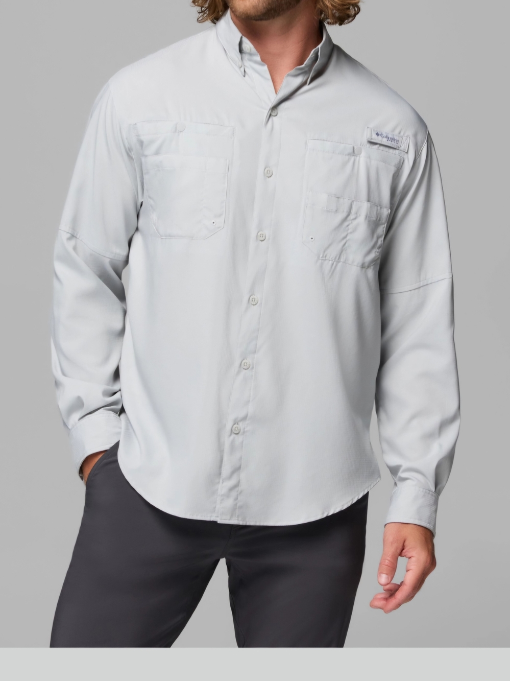 Columbia Light Gray Men’s Casual Button Down Shirt Size Large